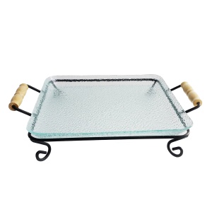 Блюдо для выкладки стеклянное с металлическим основанием 34x27x7.5см