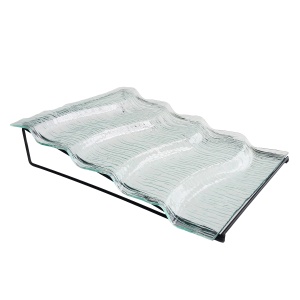 Блюдо для выкладки стеклянное с металлическим основанием 39x30x9см