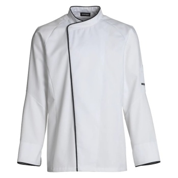 Китель повара/официанта - модель 23503 - цвет белый с черным кантом - 50% хлопок, 50% полиэстер - 210 г/м2