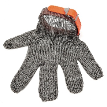 Перчатка кольчужная пятипалая - размер XL - с оранжевым пластиковым манжетом