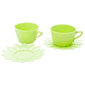 Набор силиконовых форм "2 Чашки и 2 блюдца" зеленый Pavoni