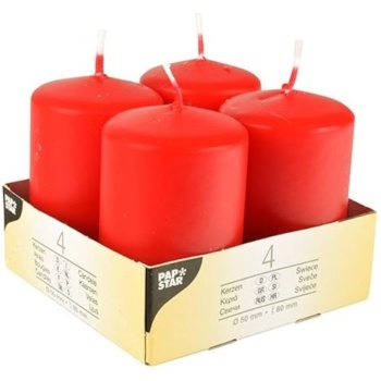 Свеча Ø5x(h)8см красная Pap Star, 4шт