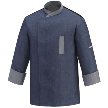 Китель поварской с кнопками - модель Twins - цвет jeans - размер L - 60% хлопок, 40% полиэстер - 210 г/м2