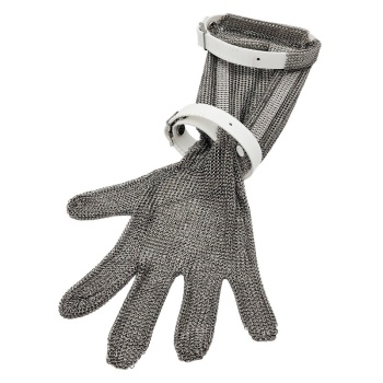 Перчатка кольчужная пятипалая 20см - размер S - с белым пластиковым манжетом