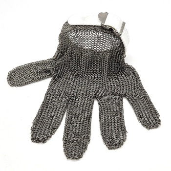 Перчатка кольчужная пятипалая - размер S - с белым пластиковым манжетом