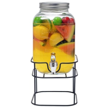 Диспенсер для напитков 4л стеклянный с краном на металлической подставке - P.L. Proff Cuisine