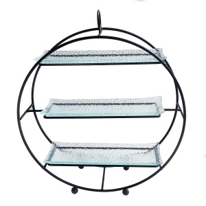 Сет из трех стеклянных блюд для выкладки на металлическом основании 33x11x36см