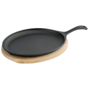 Сковорода 24x17x2см чугун WAS с ручкой на деревянной подставке