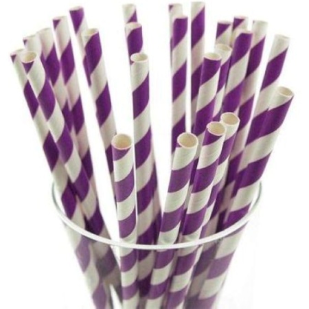 Трубочки бумажные GVS-40 "Фуксия" полоска цвет фиолетовый, белый, 250 шт