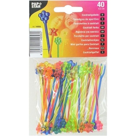 Деко-пика вилка 8.5см 'Цветы', 40шт