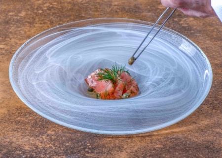 Блюдо для соуса стеклянное Ø21x(h)6.5см Ola белый дым