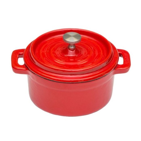 Кастрюля порционная круглая 250мл красная, эмалированный чугун