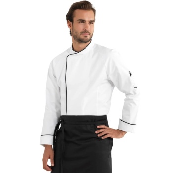 Китель повара/официанта - модель 23503 - цвет белый с черным кантом - 50% хлопок, 50% полиэстер - 210 г/м2