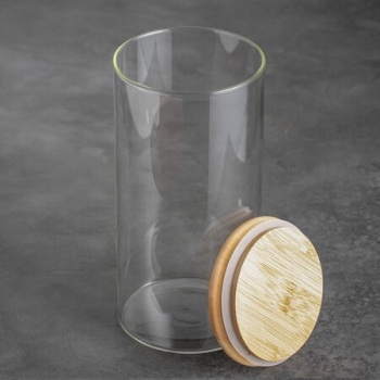 Стеклянная банка 1.3л с бамбуковой крышкой Ø10x20см