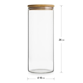 Стеклянная банка 1.6л с бамбуковой крышкой Ø10x25см