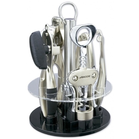 Набор кухонных инструментов GADGETS, 5 предметов на подставке - штопор, пресс для чеснока, орехокол, консервный нож, овощечистка