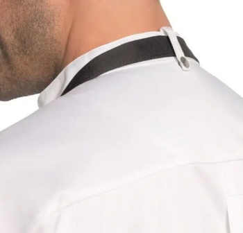 Китель повара/официанта - модель 23503 - цвет белый с черным кантом - 50% хлопок, 50% полиэстер - 210 г/м2