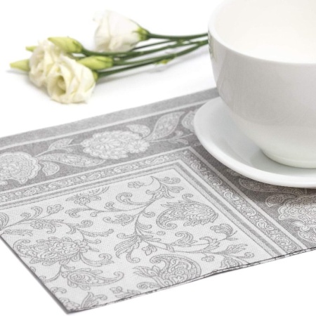 Салфетка 40x40см ROYAL Collection Ornaments серая, 20шт