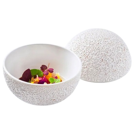 Блюдо для подачи с крышкой Ø15.8см Vulcanic белое - Raw by Kevala