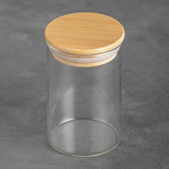 Стеклянная банка 250мл с бамбуковой крышкой Ø6.5x10см