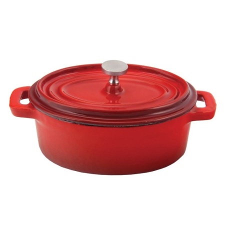 Кастрюля порционная овальная 450мл красная, эмалированный чугун