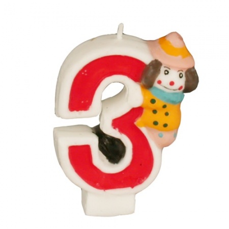 Свеча цифра "3" КЛОУН