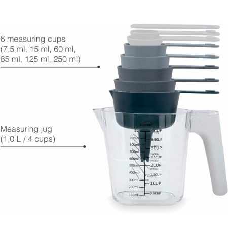 Набор из 9 предметов EXACT кувшин мерный, 6 мерных ложек, воронка и скребок