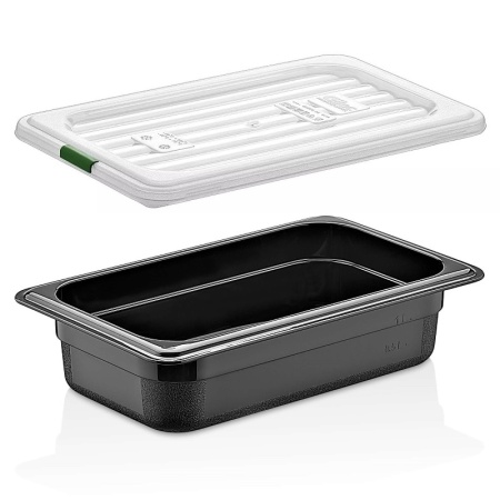 Гастроемкость GN 1/4 265x162x(h)65мм 1.5л черная (PP) с крышкой