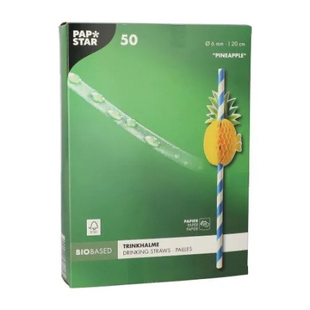 Соломка для питья Ø6мм 20см PINEAPPLE, 50шт