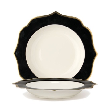 Тарелка глубокая Ø22см IONICA gold rims - черная