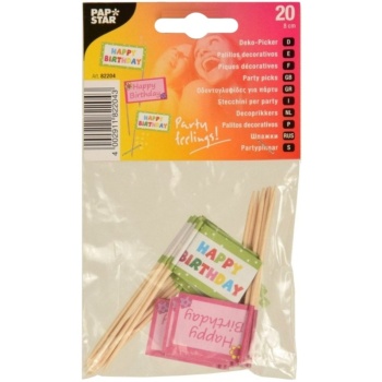Деко-пика 8см 'Happy Birthday', 20шт
