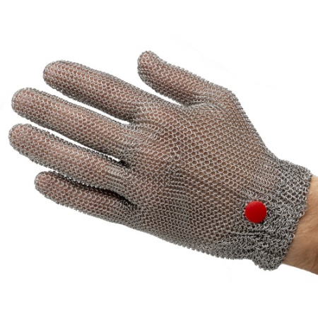 Перчатки кольчужные металлические, синие L на кнопке и резинке