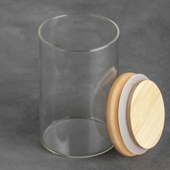 Стеклянная банка 250мл с бамбуковой крышкой Ø6.5x10см