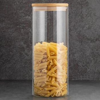 Стеклянная банка 1.6л с бамбуковой крышкой Ø10x25см