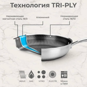 Сковорода Ø26/19.5см Honeycombs нерж. 3-х слойная – P.L. Proff Cuisine
