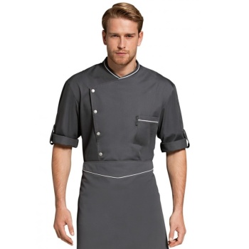 Мужской китель повара CHICAGO темно-серый - 65% полиэстер, 35% хлопок