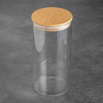 Стеклянная банка 1.3л с бамбуковой крышкой Ø10x20см