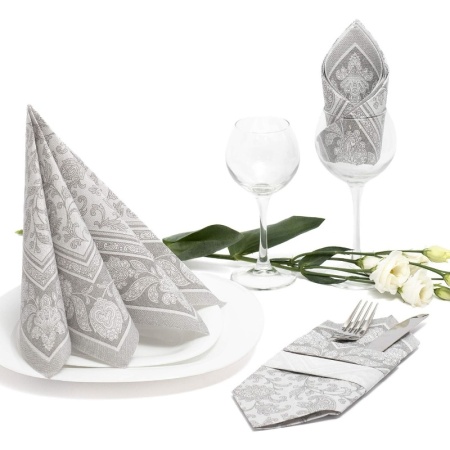 Салфетка 40x40см ROYAL Collection Ornaments серая, 50шт