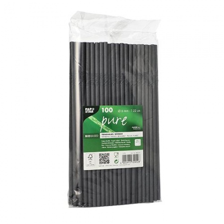 Соломка для питья гибкая бумажная 22см Ø6мм Black, 100шт