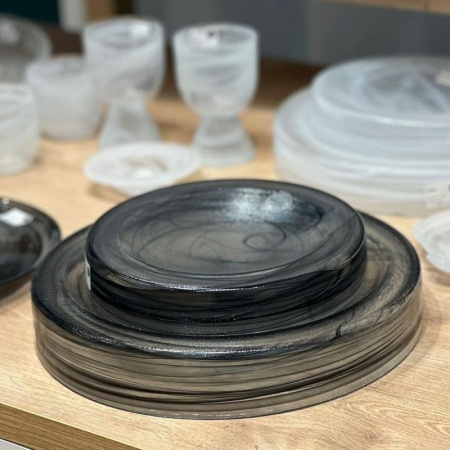 Блюдо-подиум стеклянный Ø30x(h)4см Hollow черный дым