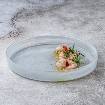 Блюдо стеклянное Ø33 Asos белый дым