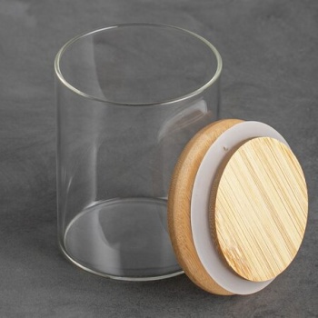 Стеклянная банка 180мл с бамбуковой крышкой Ø6.5x8см