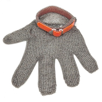 Перчатка кольчужная пятипалая - размер XL - с оранжевым пластиковым манжетом