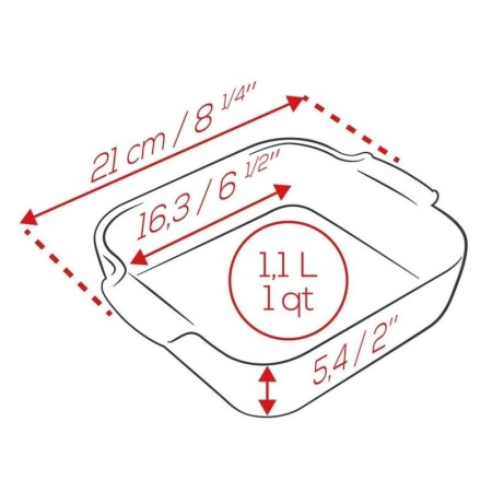 Емкость квадратная для запекания APPOLIA 21см 1.1л RED