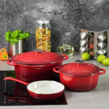 Сковорода чугунная эмалированная Ø20см красная