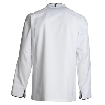 Китель повара/официанта - модель 23503 - цвет белый с черным кантом - 50% хлопок, 50% полиэстер - 210 г/м2