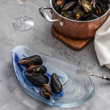 Блюдо стеклянное 33x18x(h)4.5см Auster синее