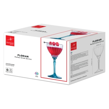 Набор бокалов для коктейля и шампанского 240мл Espresso Martini FLORIAN LUCENT BLUE, 6шт