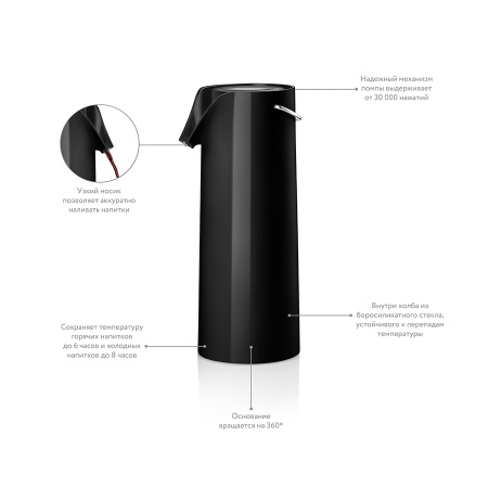 Термос с механической помпой 1.8л черный