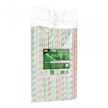 Соломка для питья гибкая бумажная 22см Ø6мм Stripes, 100шт